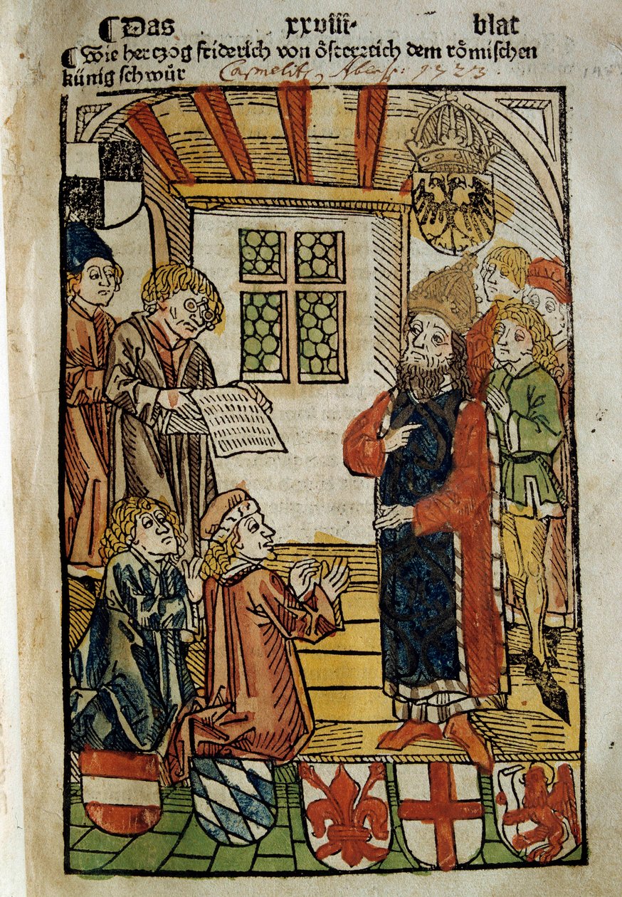 Keisari Sigismund I:n ja antipaavi Johannes XXIII:n koolle kutsuman Konstanzin kirkolliskokouksen (1414-1418) edustus. Hän teki lopun lännen suurelle skismalle. Miniatyyri vuodelta 1414. Pariisi. Puolan kirjasto tekijältä Unknown artist