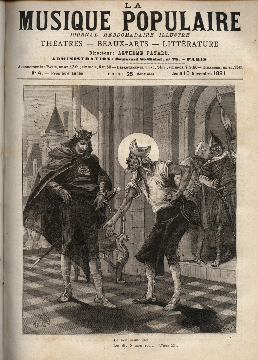 Edustus ranskalaisesta suositusta kappaleesta "King Dagobert", joka edustaa kuningas Dagobert I:tä (noin 600-639) ja Saint Eloi of Noyon (noin 588-660): "The Good Saint Eloi tekijältä Unknown artist