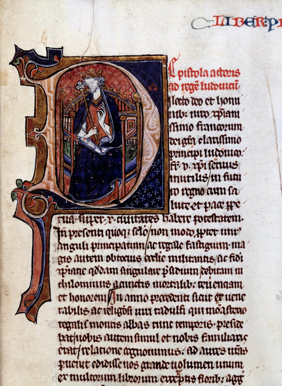 Ranskan kuninkaan Saint Louisin (tai Ludvig IX:n) (1214-1270) edustus. Miniatyyri otettu kirjasta "Historian peili" (Speculuum Historiale), Vincent de Beauvais (1190-1267), Dijon, kaupunginkirjasto tekijältä Unknown artist