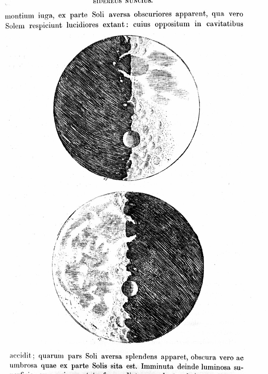 Kuun esitys. Galileo Galilein (Galilea) laatta otettu "" Sidereus nuncius