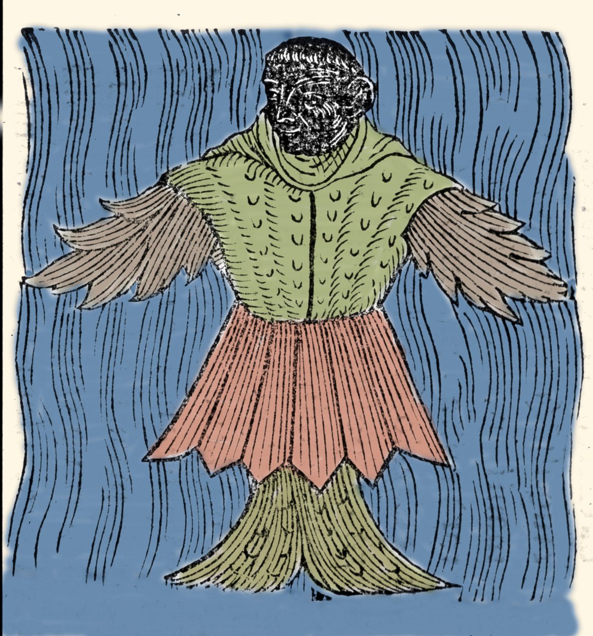 Merimunkki, kuvitteellinen kala ja merihirviö. Kaiverrus Conrad Lycosthenesin (Konrad Wolffhart) teoksesta "Prodigiorum ac ostentorum chronicon" tekijältä Unknown artist