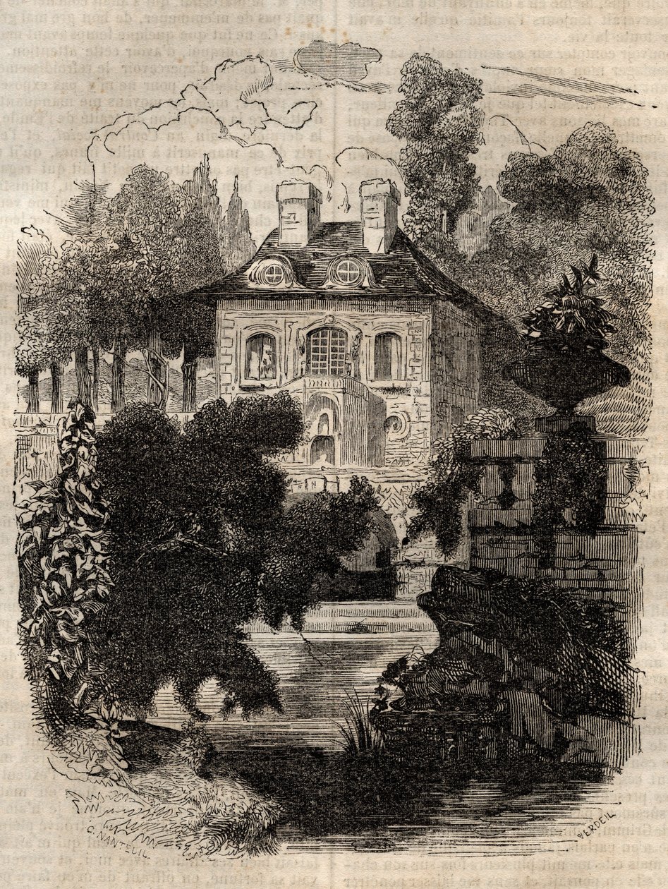 Rousseaun asuinpaikka Saint-Pierren saarella (St. Petersinsel) Bern - Sveitsi - Kuvitus Jean-Jacques (Jean Jacques) Rousseaun (1712-1778) "tunnustuksiin" - kaiverrus vuodelta 1849 tekijältä Unknown artist
