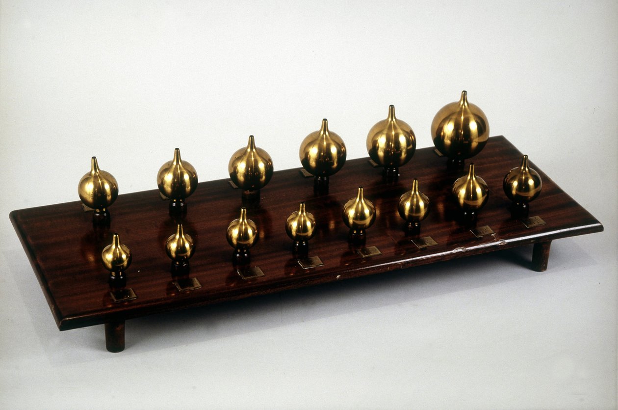 Resonaattori Hermann Ludwig Ferdinand von Helmholtz (1821-1894), saksalainen fyysikko ja fysiologi. Tätä instrumenttia käytetään äänten kuulemisen, analysoinnin ja syntetisoinnin mekanismien tutkimiseen. tekijältä Unknown artist