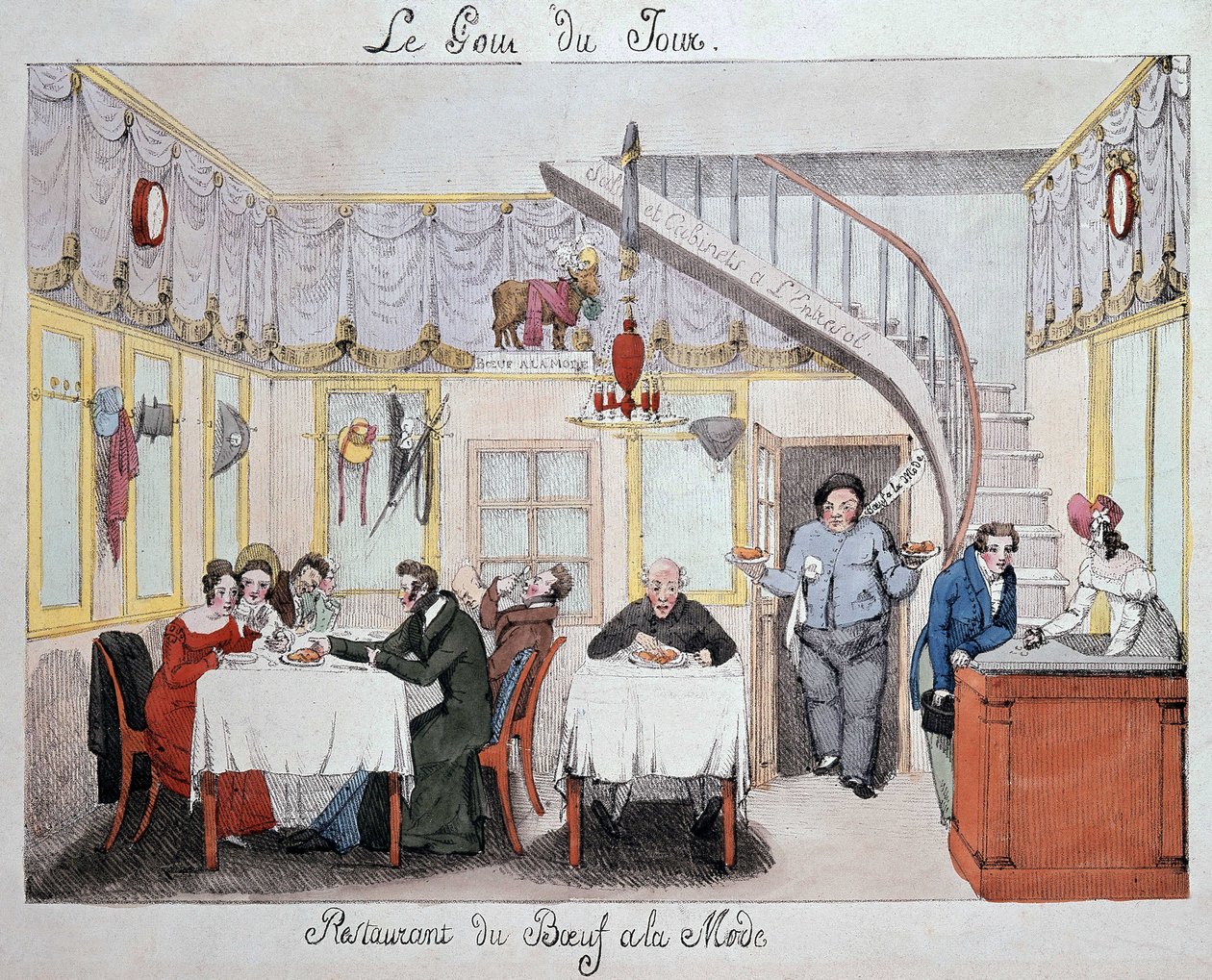 Ravintolasali "" Naudanliha muodissa"" v. 1820 tekijältä Unknown artist