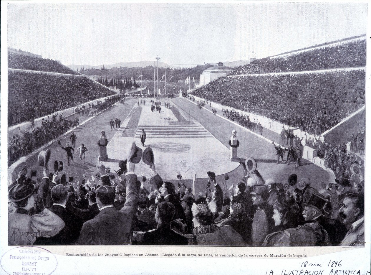 Ateenan olympialaisten palauttaminen: maratonin voittajan Luesin saapuminen tekijältä Unknown artist