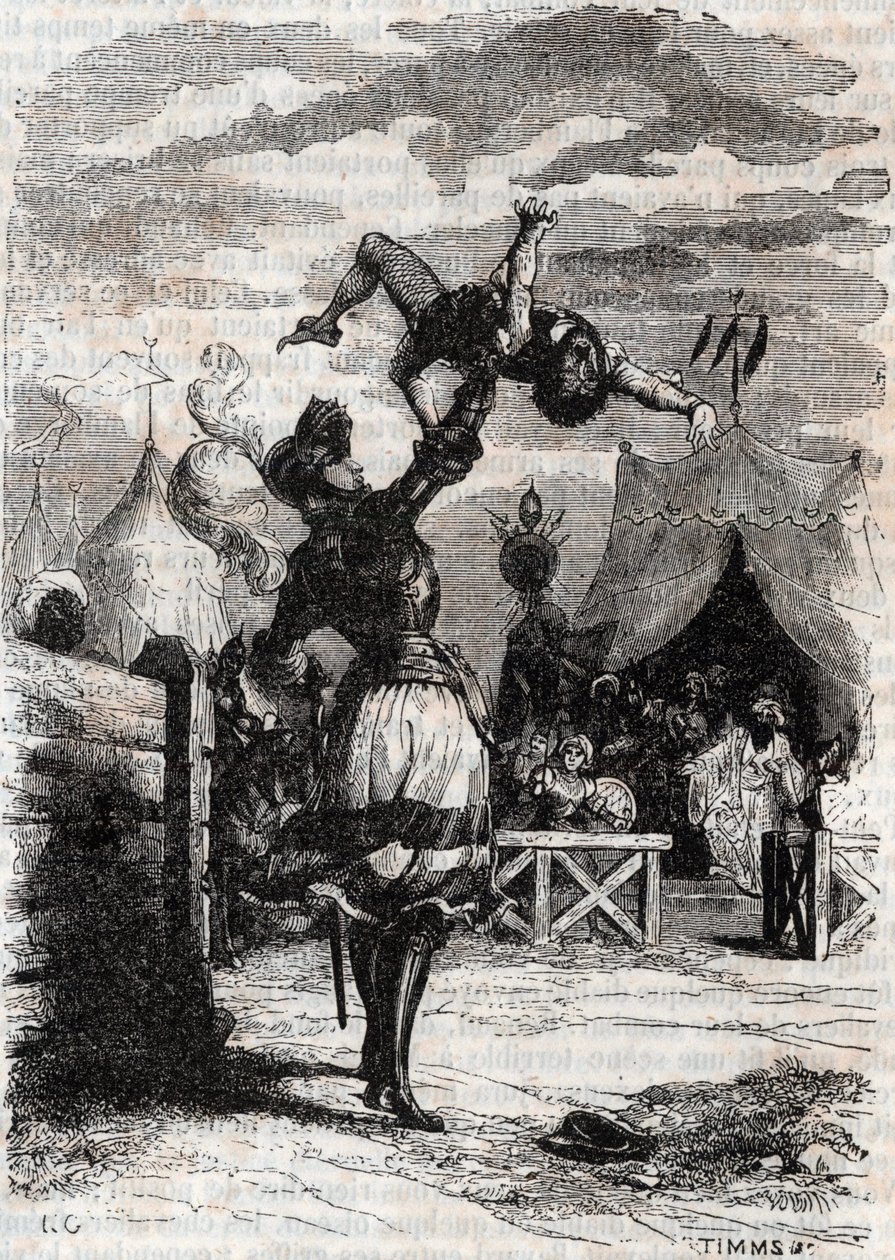 Marphisen kosto (Marfisa) - kaiverrus vuodelta 1851 Ludovico Ariostosta "" Furious Roland" (Orlando furioso) (1500-luku), joka tunnetaan nimellä Ariosto - Painos, jonka Tressanin kreivi on kääntänyt italiasta ja julkaissut Gustave Harvard 1851 tekijältä Unknown artist