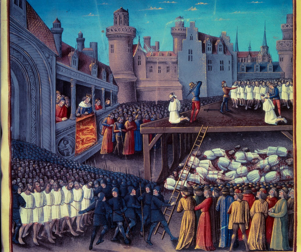 Richard Lionin sydän (1157-1199) sai turkkilaiset (muslimit) vangit kiinni kolmannessa ristiretkessä vuonna 1191. Sebastien Mamerotin käsikirjoituksen miniatyyri tekijältä Unknown artist
