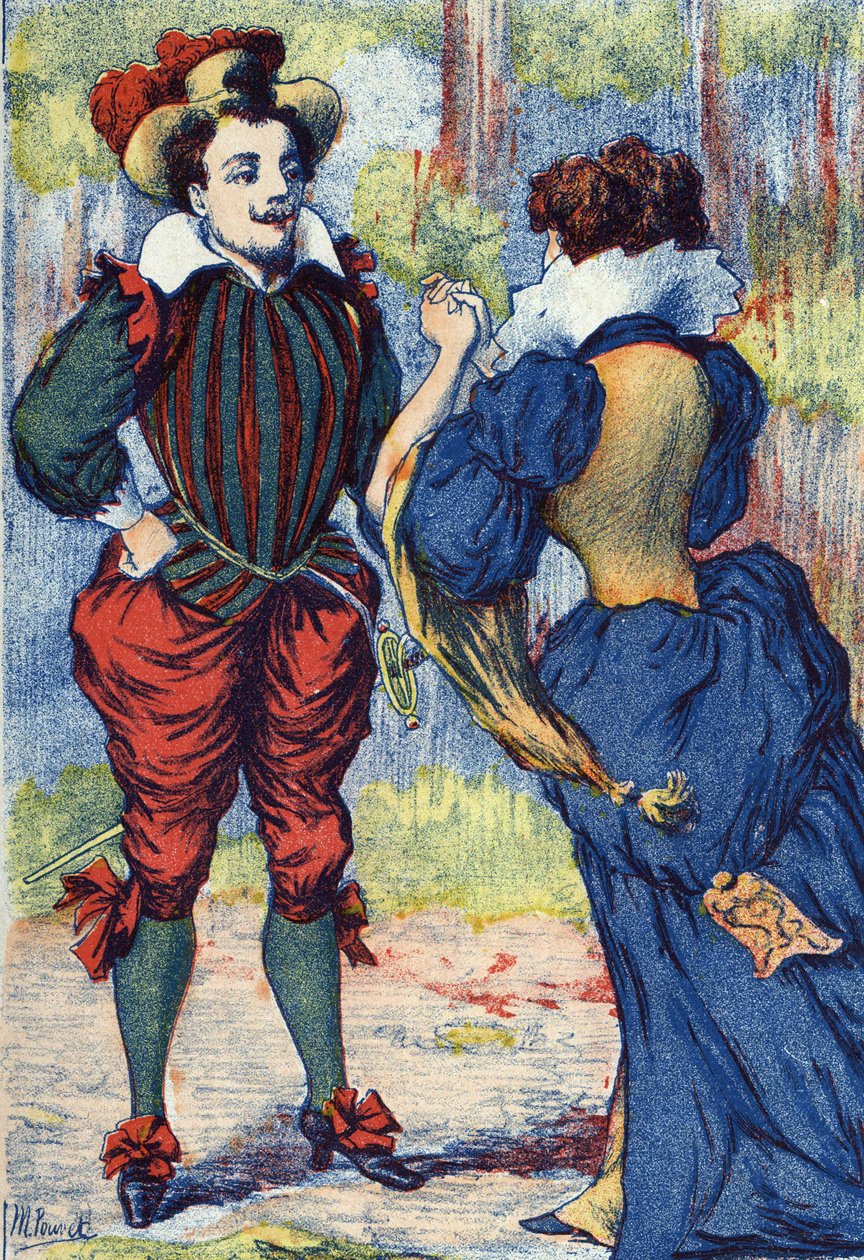 Riquet a la Houppesta tulee komea herrasmies. Nimetön kuvitus sanalle "" Riquet a la houppe"", ranskalaisen kirjailijan Charles Perraultin (1628-1703) tarina. Kuva Marcel Vagne, Jarville Nancy, päivätty (1800-luvun loppu). tekijältä Unknown artist
