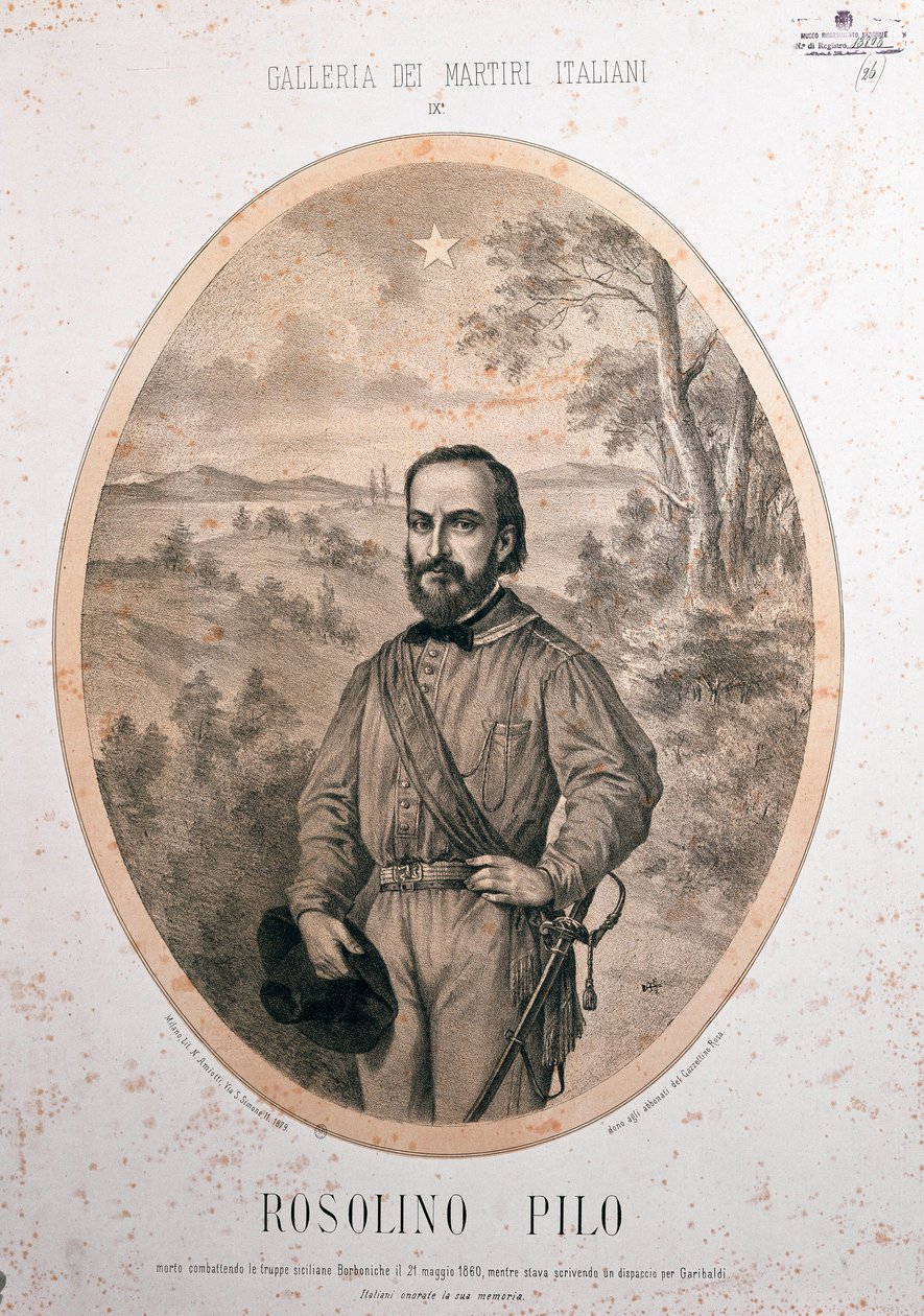 Risorgimento: "" Italian patriootin Rosolino Pilon (1820-1860) muotokuva "" tekijältä Unknown artist