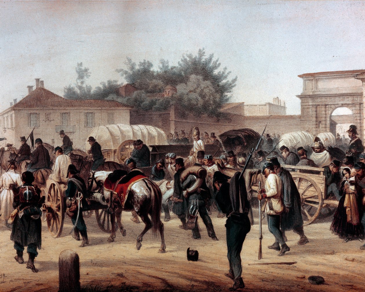 Risorgimento: Milanon viisi päivää (Cinque giornate di Milano) (18.-22. maaliskuuta 1848): tämä on yksi ensimmäisistä jaksoista vuoden 1848 vallankumouksista (osa Italian ensimmäistä itsenäisyyssotaa), jossa Milano nousi. väestö kapinallista vastaan tekijältä Unknown artist