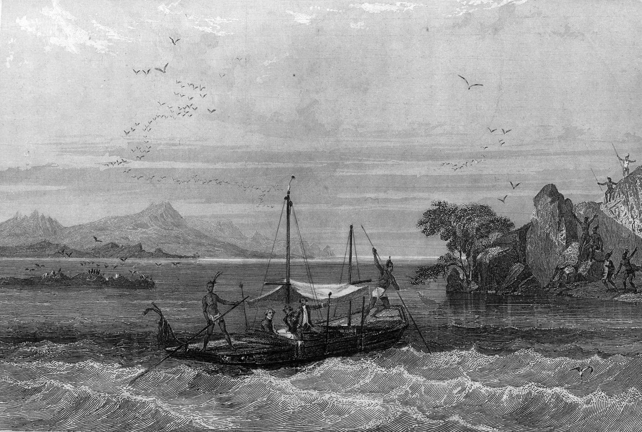 Robert Cavelier de La Salle (1643-1687) saapuu Mississippin suulle huhtikuussa 1675. Van Tenacin teoksessa "General History of the Navy" tekijältä Unknown artist