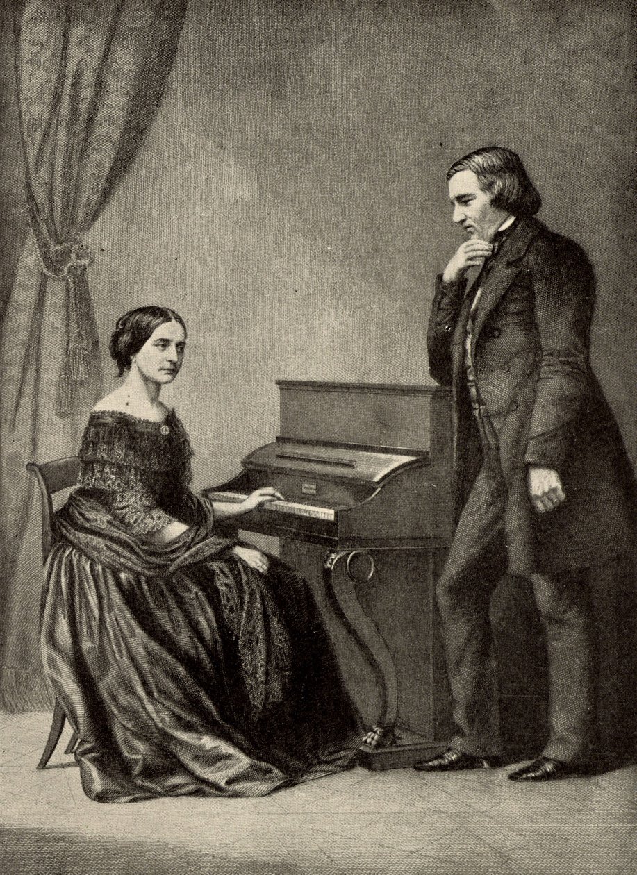 Robert Schumann (1810-1856) vaimonsa kanssa (painokuva) tekijältä Unknown artist