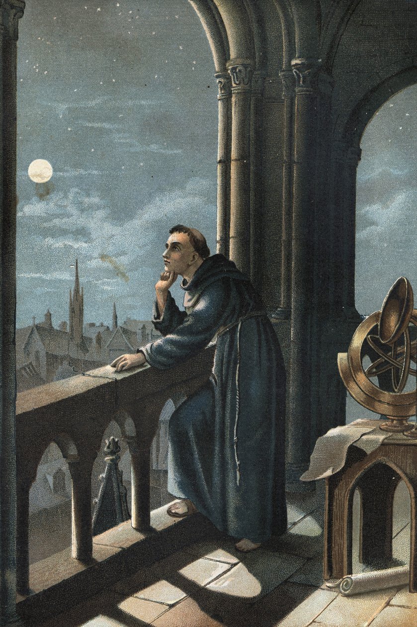 Roger Bacon oxfordiin. Fransiskaaninen munkki, teologi, filosofi ja englantilainen tutkija (Ilchester, Somerset, noin 1214 Oxfordissa tekijältä Unknown artist