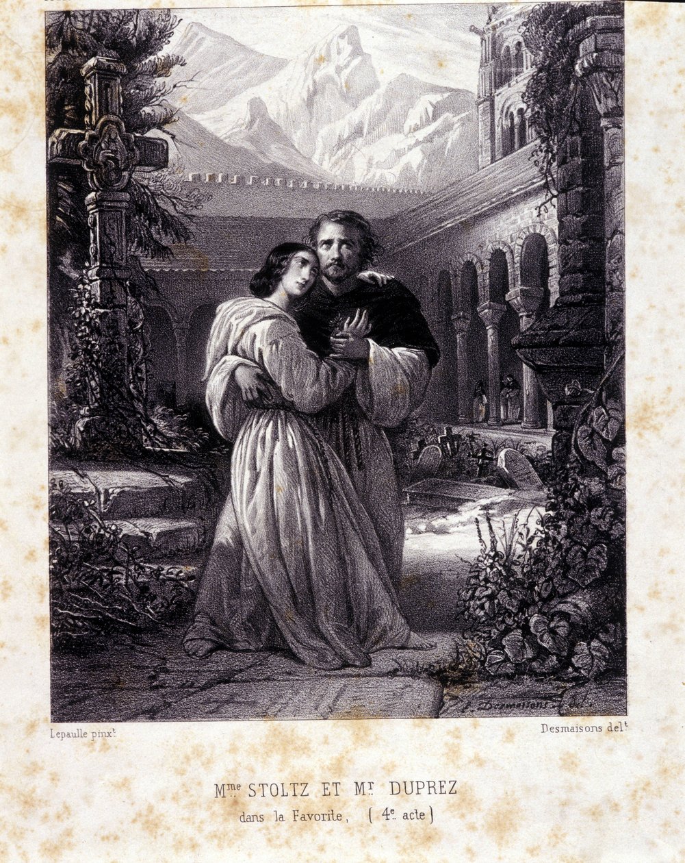Rosina Stoltz ja Gilbert Duprez Gaetano Donizettin "Suosikki" IV näytöksessä. 1840. tekijältä Unknown artist