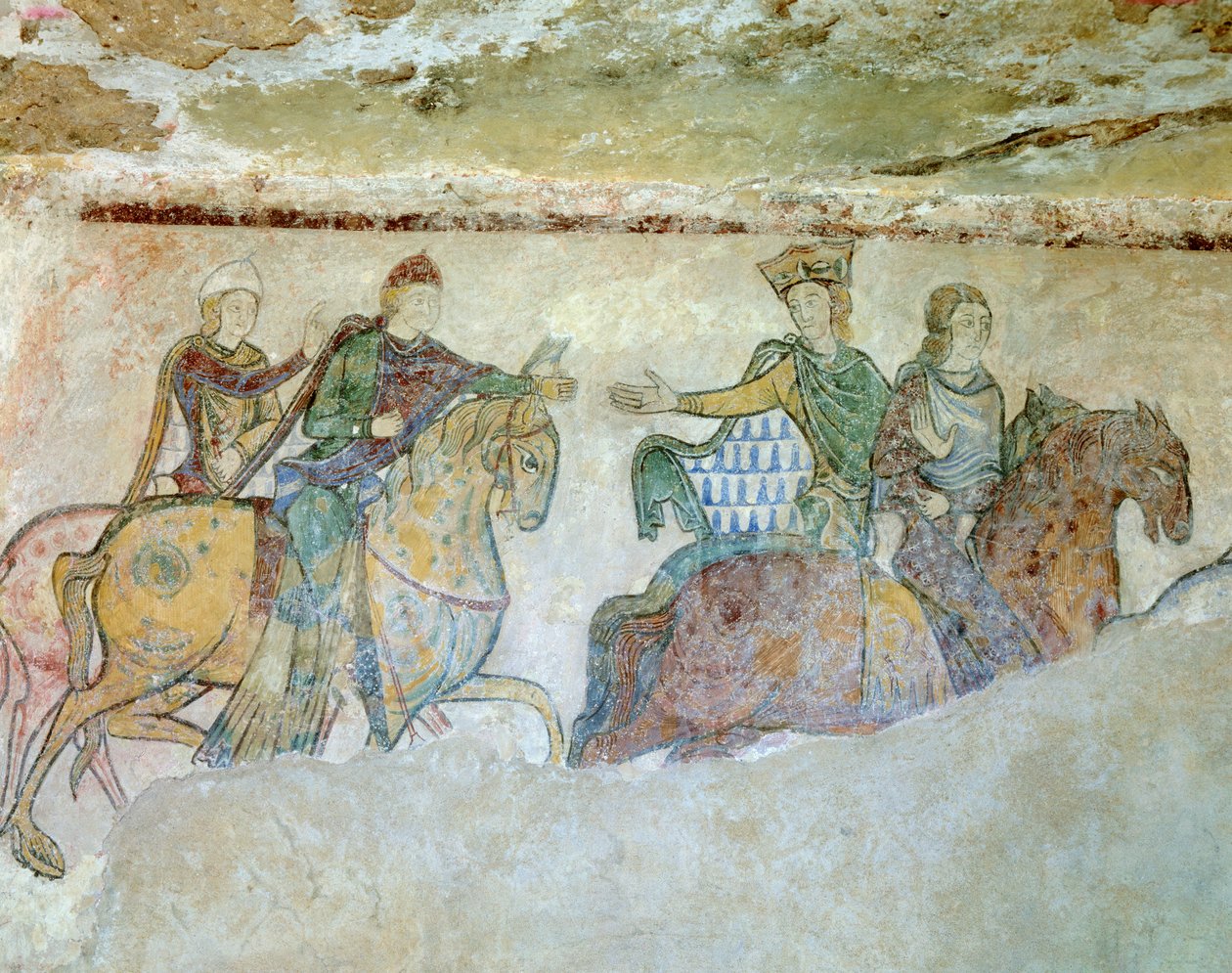 Kuninkaallinen Cortege (tai joskus tulkitaan "kuninkaaksi takaa"), joka koostuu kuningas Henrikistä (Henry II) korteesin johdossa (poissa tästä yksityiskohdasta), hänen takanaan hänen vaimostaan Alienor d