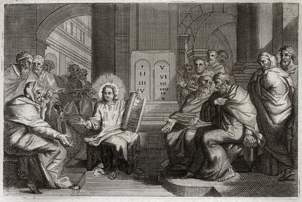 Royaumont Raamattu, Uusi testamentti: Jeesus temppelissä lääkäreiden joukossa. tekijältä Unknown artist