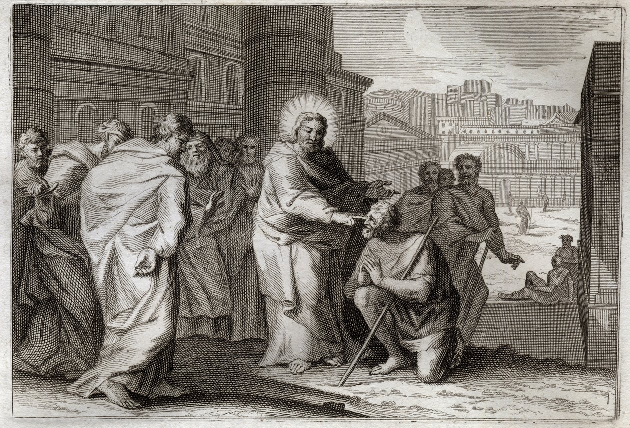 Royaumont Bible, Uusi testamentti: Sokeat tekevät. Jeesus Kristus sotii ihmeellisesti Sokeat. Kuvitus vuodelta 1811. tekijältä Unknown artist