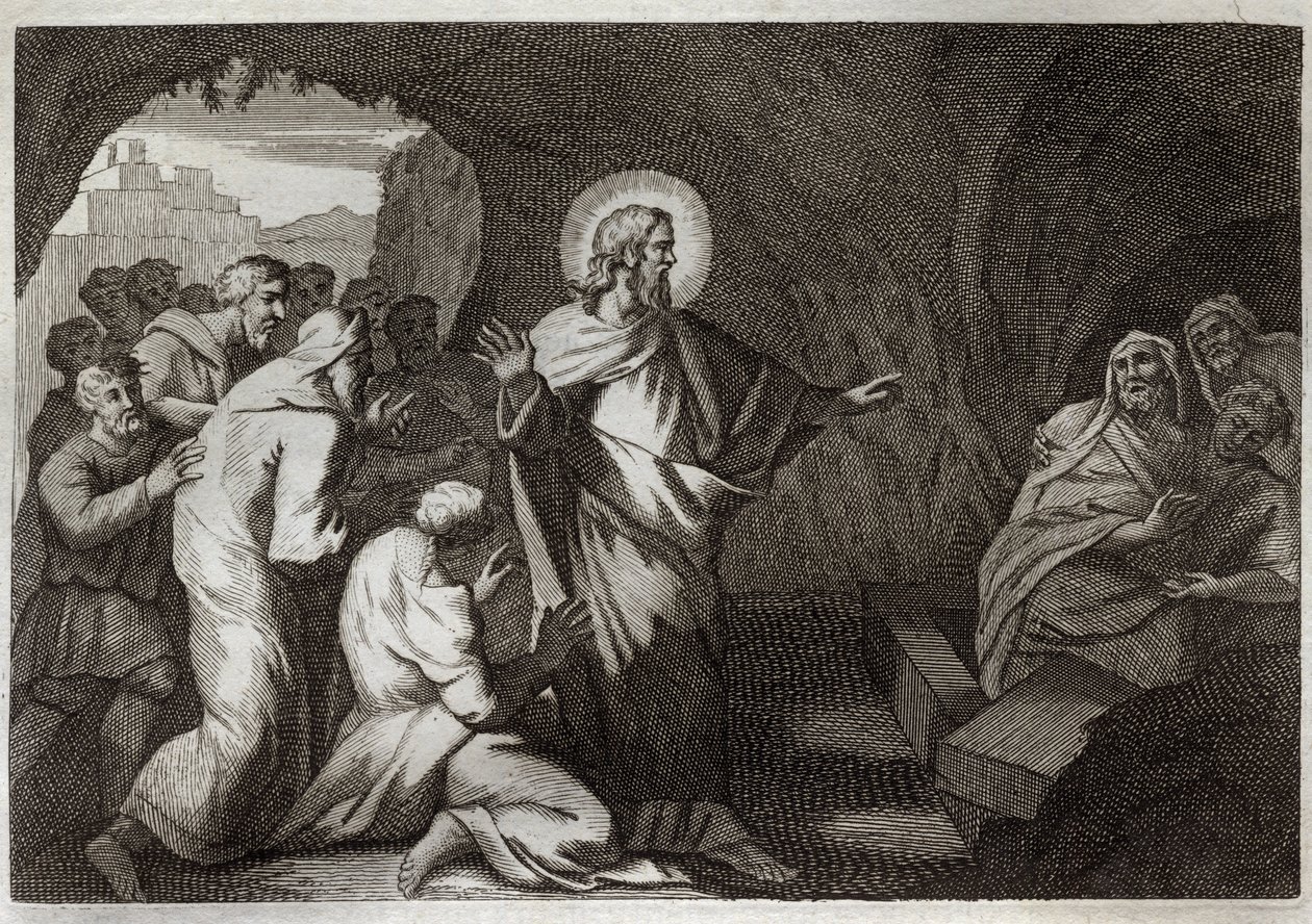 Royaumont Bible, Uusi testamentti: Lasaruksen ylösnousemus Jeesuksen Kristuksen toimesta. Kuvitus vuodelta 1811. tekijältä Unknown artist