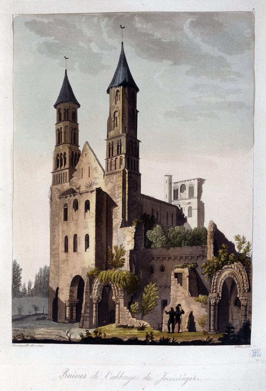Ruins of the Abbey of Jumieges - "" Vanha ja moderni puku"" Dr. Ferrario, toim. Milano tekijältä Unknown artist