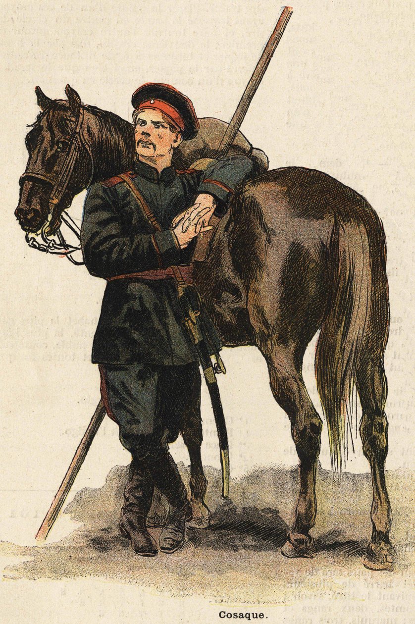 Venäjän kasakka-asu. 1800-luvun kaiverrus. Bianchetti kokoelma. tekijältä Unknown artist