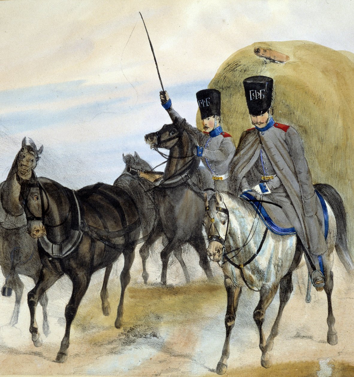 Venäjän kasakat - piirustus, deb. 1800-luvulla tekijältä Unknown artist