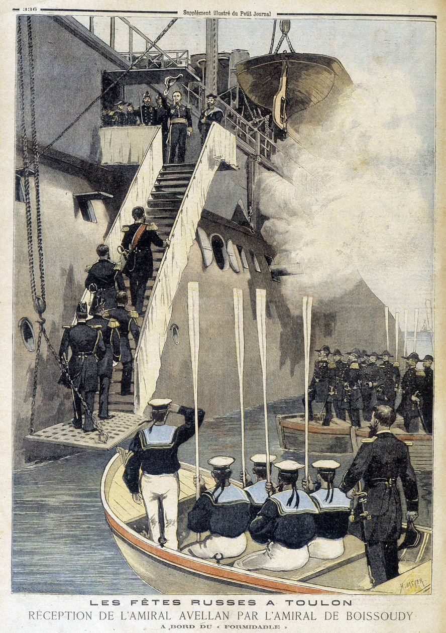 Venäläiset juhlat Toulonissa: Admiral de Boissoudyn Admiral Avellanin vastaanotto - "" Le Petit Journalissa"" tekijältä Unknown artist