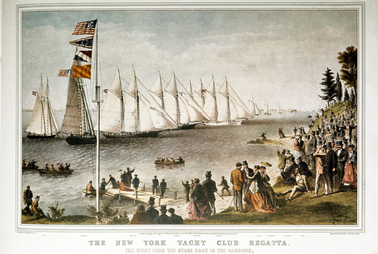 Purjeveneregaate New Yorkin pursiseuralla vuonna 1844 (1800-luvun painos) tekijältä Unknown artist