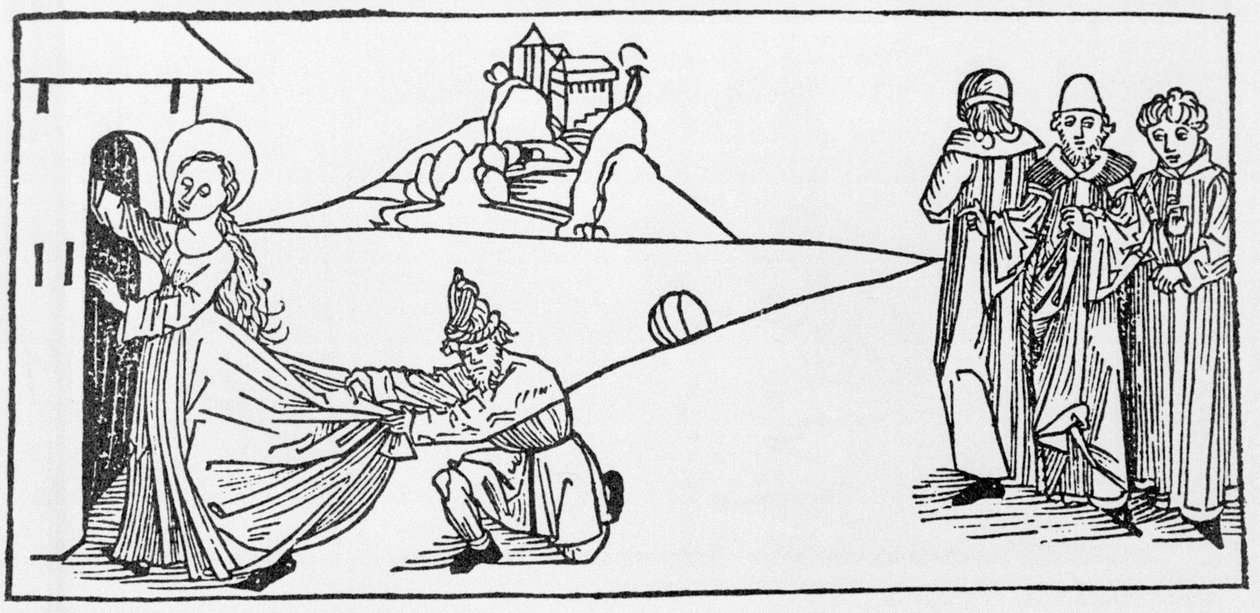 Pyhä Agnes. Kaiverrus Jacobuksen (James) Voraginen (1228-1298) teoksesta "Pyhien elämä - kesäosa" (Pyhän kirja). Lyypekki 1488. tekijältä Unknown artist