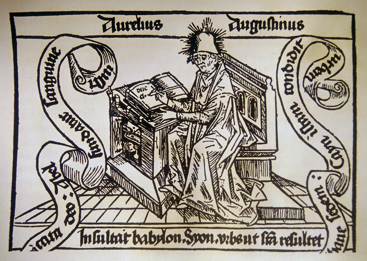 Pyhä Augustinus Pyhän Augustinuksen Hippolaisen (354-430) teoksesta "De civitate dei" (Jumalan lainaus) tekijältä Unknown artist