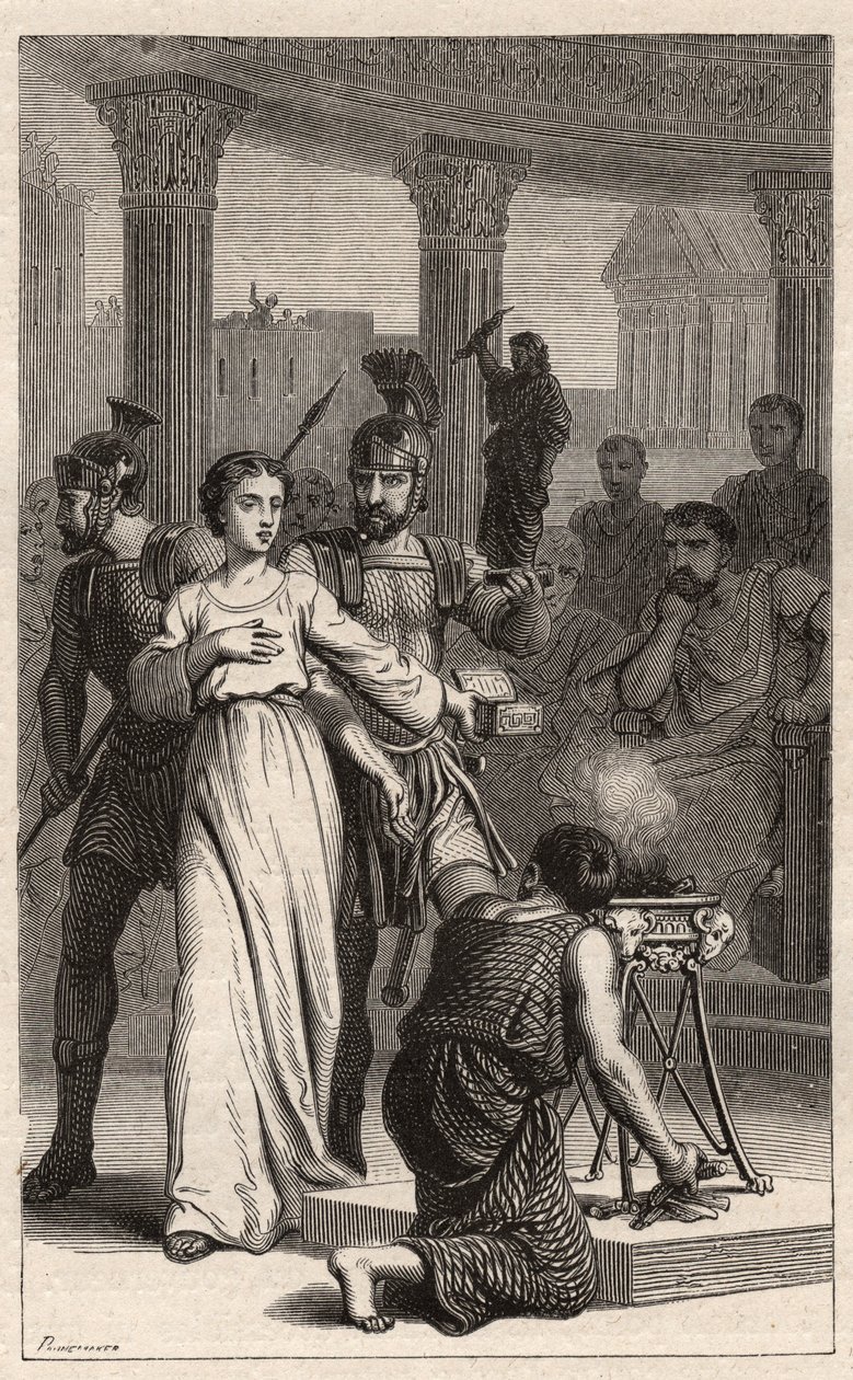 Saint Blandina - Saint Blandine (marttyyri 177) kieltäytyy uhraamasta epäjumalille - kaiverrus Oscar Havardin kirjaan "The Illustrious Women Of France" - 1886 tekijältä Unknown artist