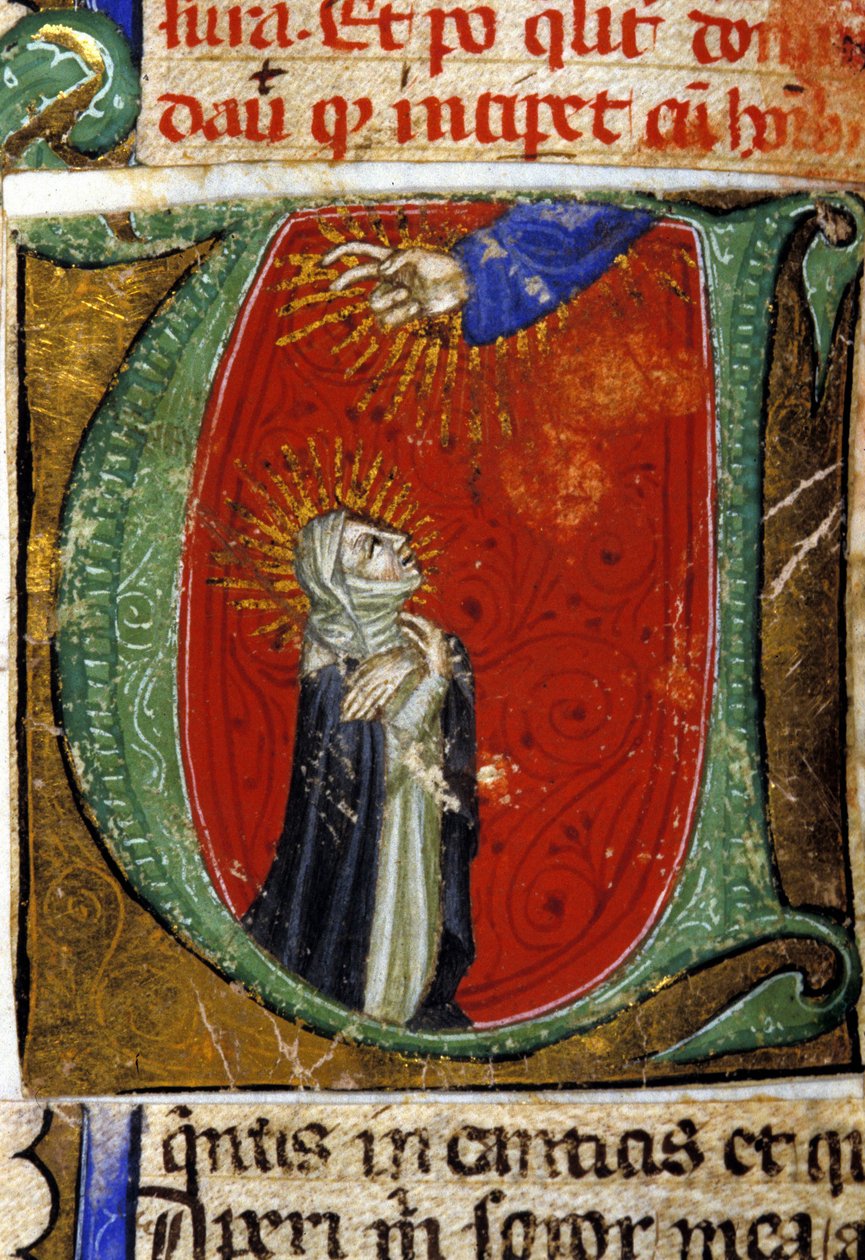 Pyhä Katariina Siena (1347 - 1380) 1400-luvun miniatyyri. Biblioteca nazionale Braidense. Milano tekijältä Unknown artist