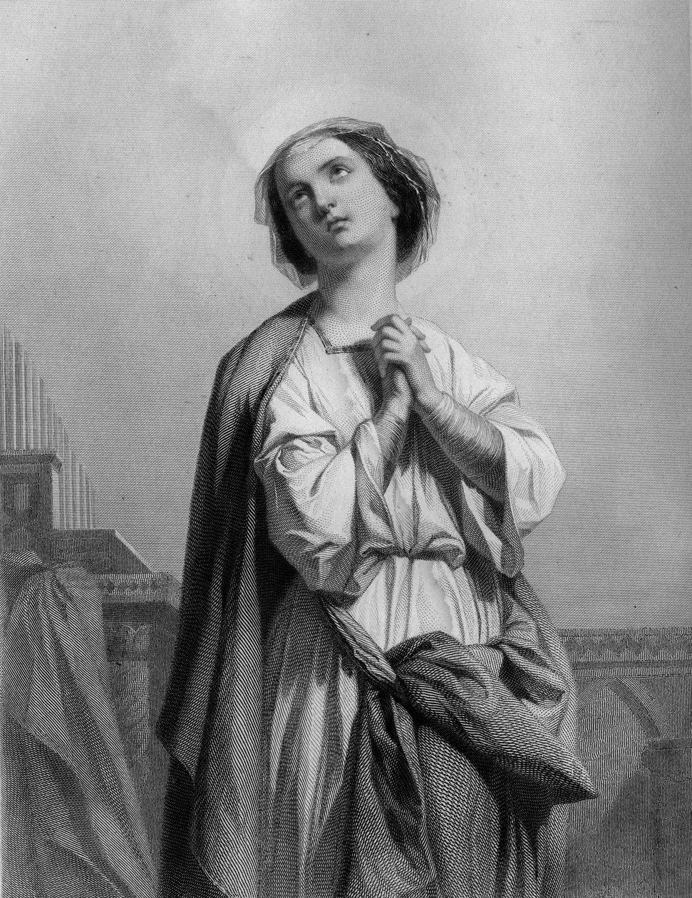 Pyhä Cecile Neitsyt ja marttyyrikuolema, Decapite Roomassa (232) - teoksessa Pyhät naiset”. 1852." tekijältä Unknown artist
