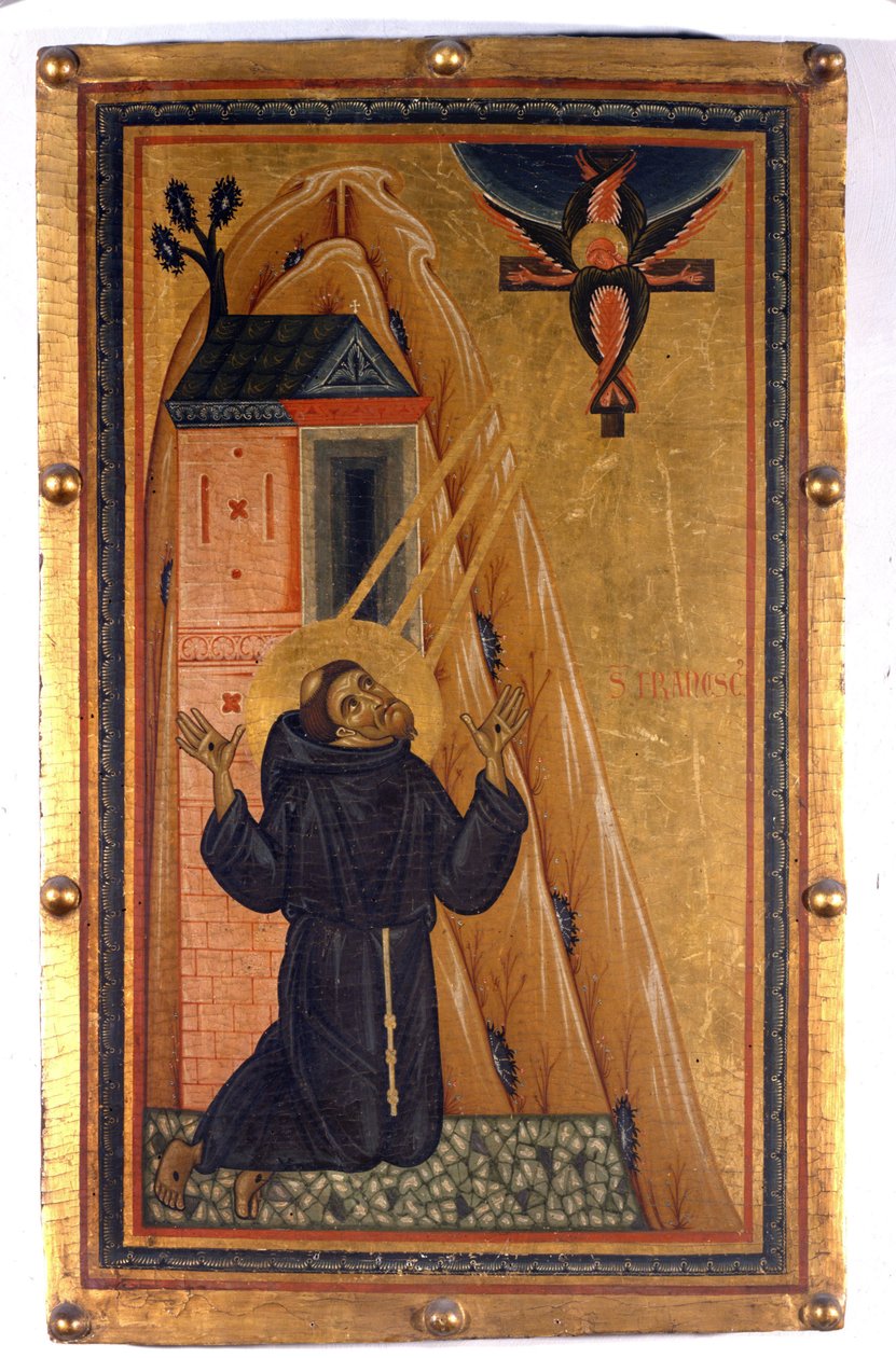 Pyhä Franciscus Assiseslainen leimautuneena. Maalausta puulle 1200-luvulta. Firenze, Uffizi-galleria. tekijältä Unknown artist