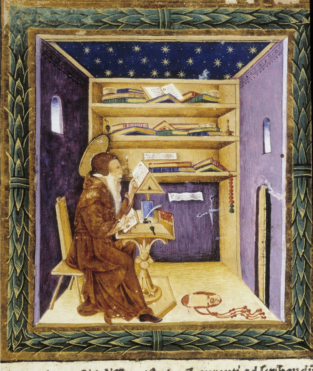 Pyhä Hieronymus kirjoitukseensa - miniatyyri tekijältä Unknown artist