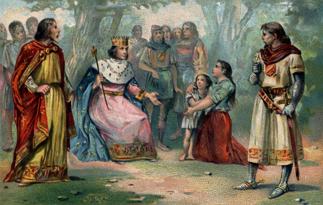 Saint Louis (1214-1270), Ranskan kuningas, toteuttamassa oikeutta Vincennesin tammen alla. tekijältä Unknown artist