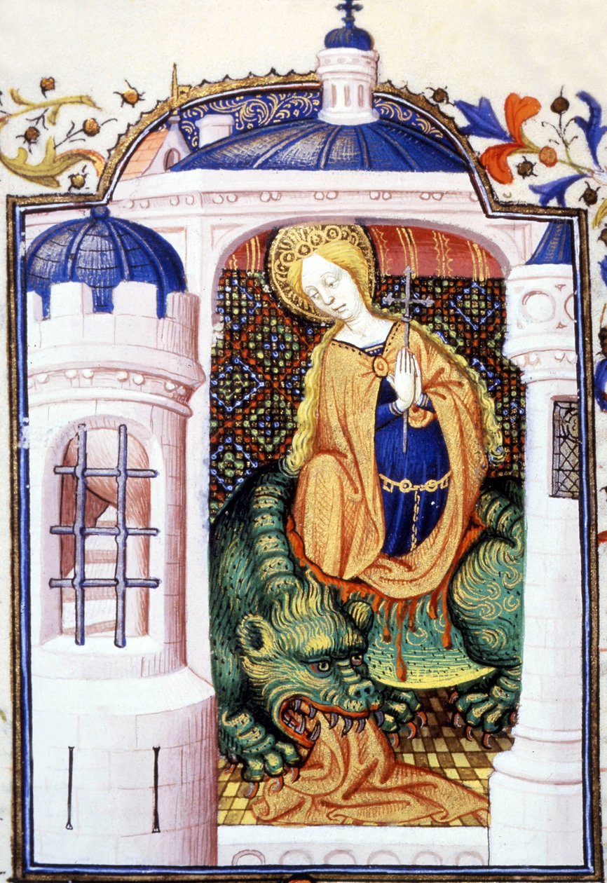 Pyhä Martta ja hirviö Tarasque. 1500-luvun käsikirjoitus. tekijältä Unknown artist