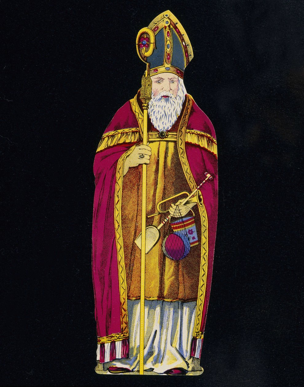 Pyhä Nikolaus leluja kädessään. 1800-luvun pahvi. tekijältä Unknown artist