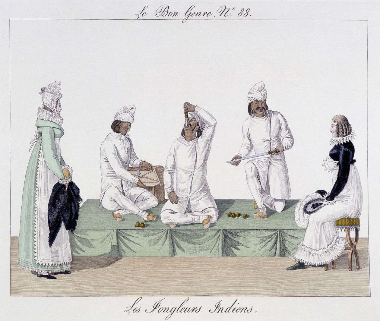 Saltimbankit: Intialaiset jonglöörit, veitsen nieleminen - "" The Good Kind -kirjassa", deb. 1800-luvulla tekijältä Unknown artist