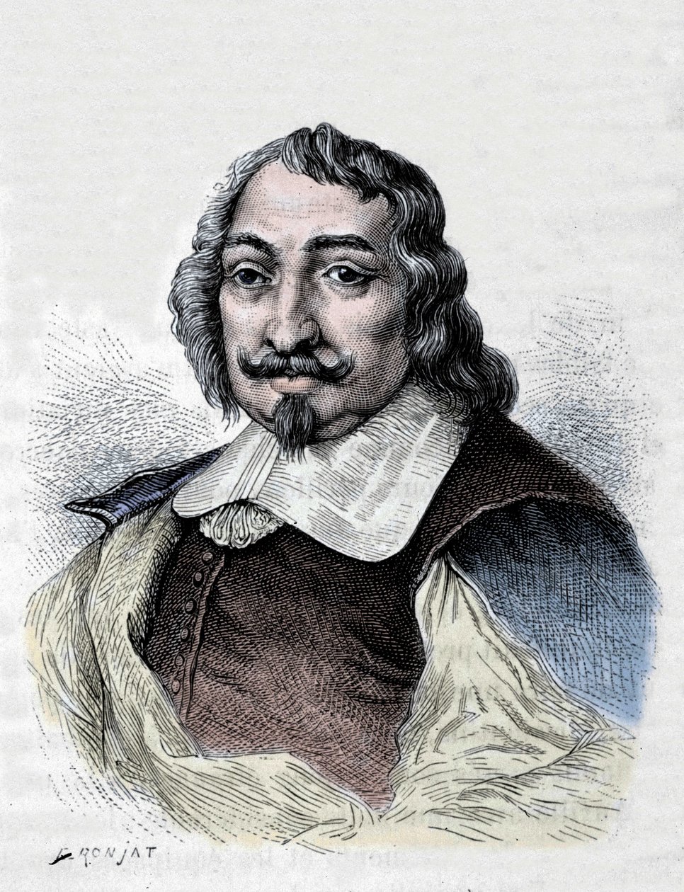 Samuel de Champlain, ranskalainen tutkimusmatkailija ja kolonisaattori (1567-1635). Kanadan kolonisoija. Kaiverrus vuodelta 1830 Moncornetin vakavan muotokuvan jälkeen. tekijältä Unknown artist