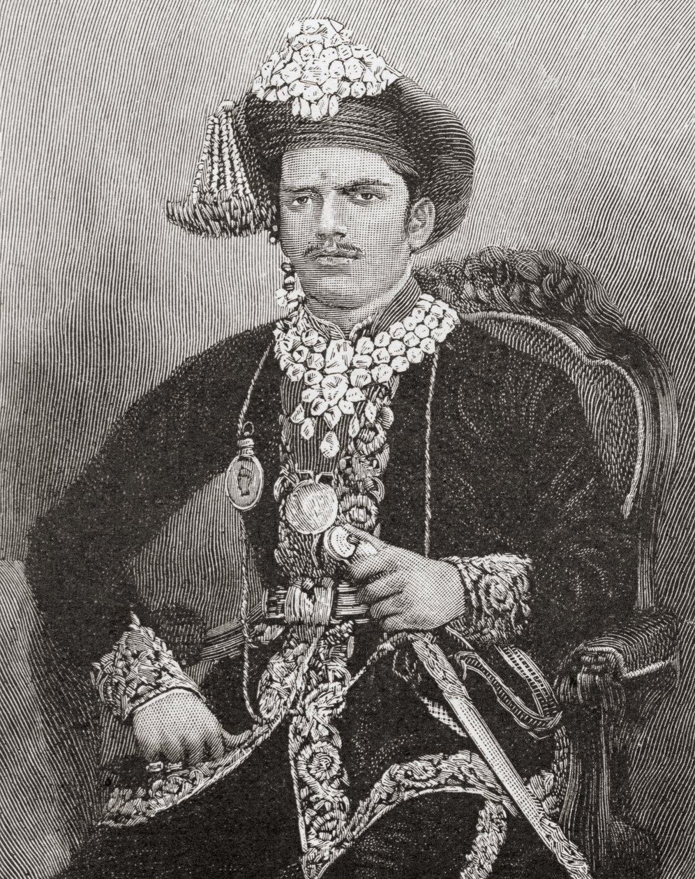 Sayajirao Gaekwad III, 17-vuotias, Barodan osavaltion maharadza, Intia (kaiverrus). tekijältä Unknown artist