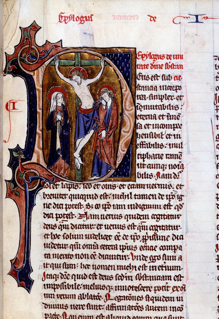 Ristiinnaulitsemiskohtaus kirjelomakkeessa (D-kirjain). Pienoiskuva Vincent De Beauvaisin "" Speculum historiale" -kirjassa (1100-luku) tekijältä Unknown artist