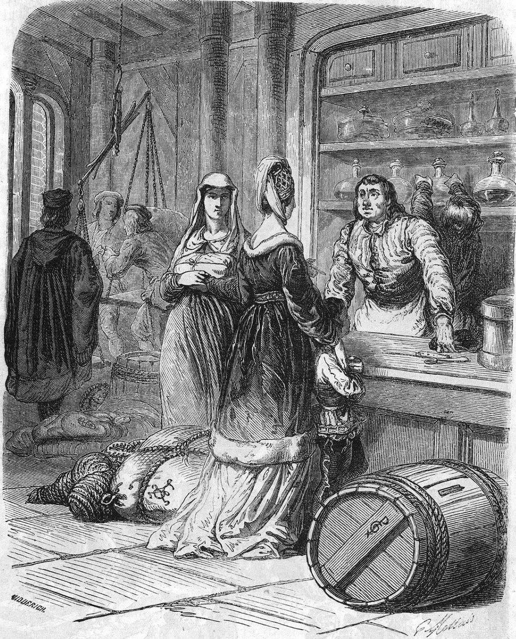 Arjen kohtaus, kauppa 1400-luvulla. tekijältä Unknown artist