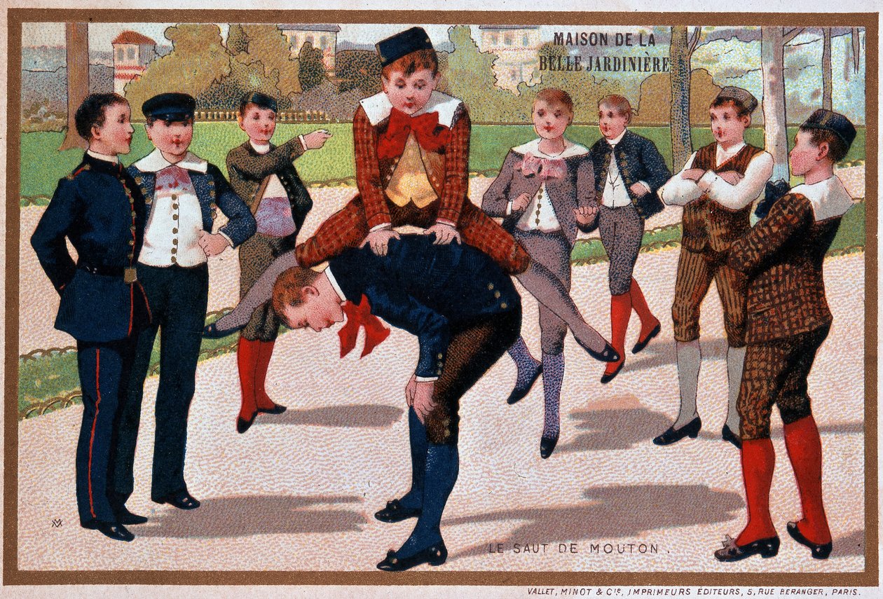 Lammashyppypeli, kaupan mainos "" Kaunis puutarhuri", v. 1895 tekijältä Unknown artist