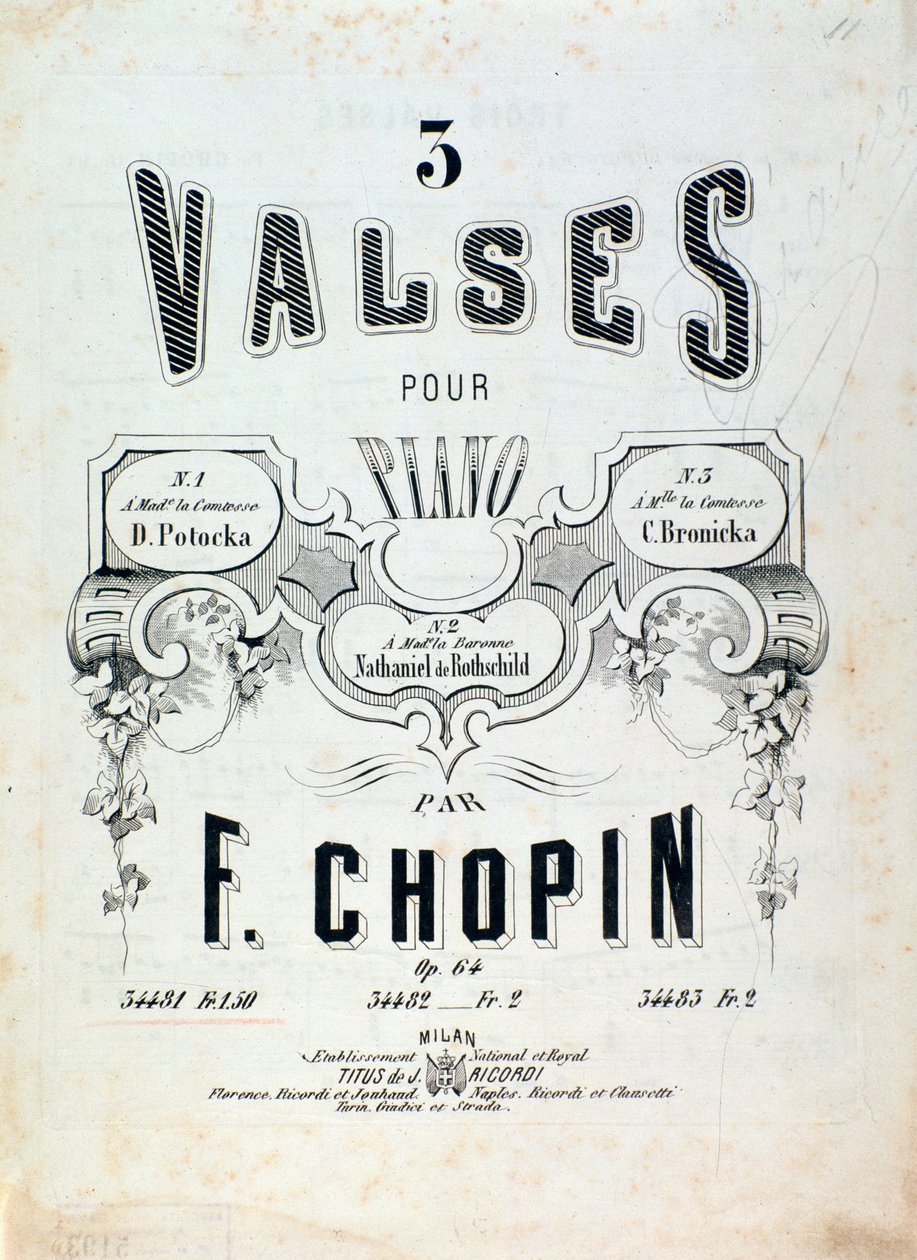 Nuotit 3 valssille pianolle op. 64, kirjoittanut Frederic Chopin (etuosa) tekijältä Unknown artist