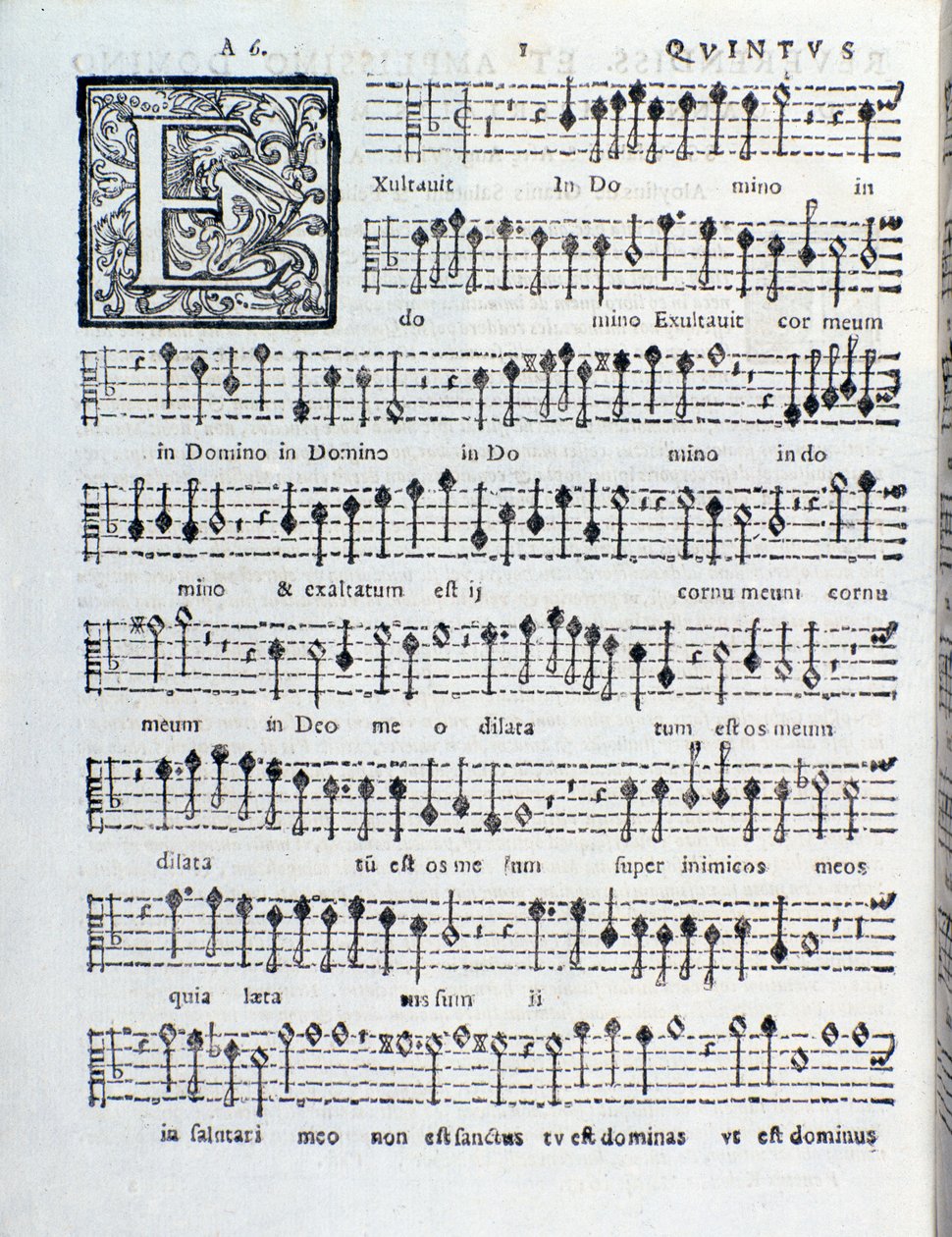 Giovanni Gabrielin Pyhän musiikin toisen kirjan nuottisivu tekijältä Unknown artist