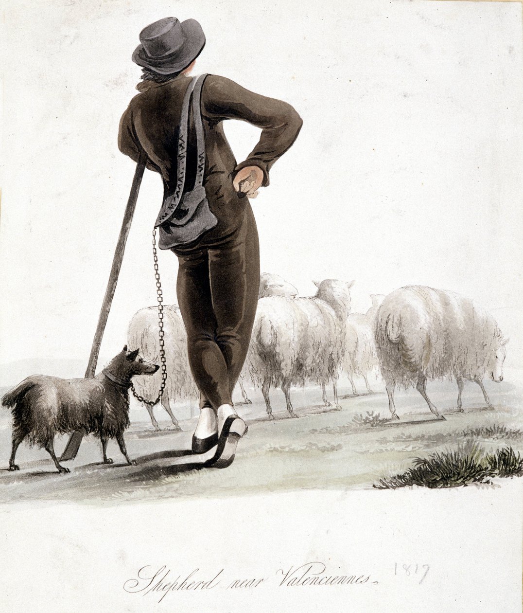 Shepherd lähellä Valenciennes - akvarelli tekijältä Unknown artist