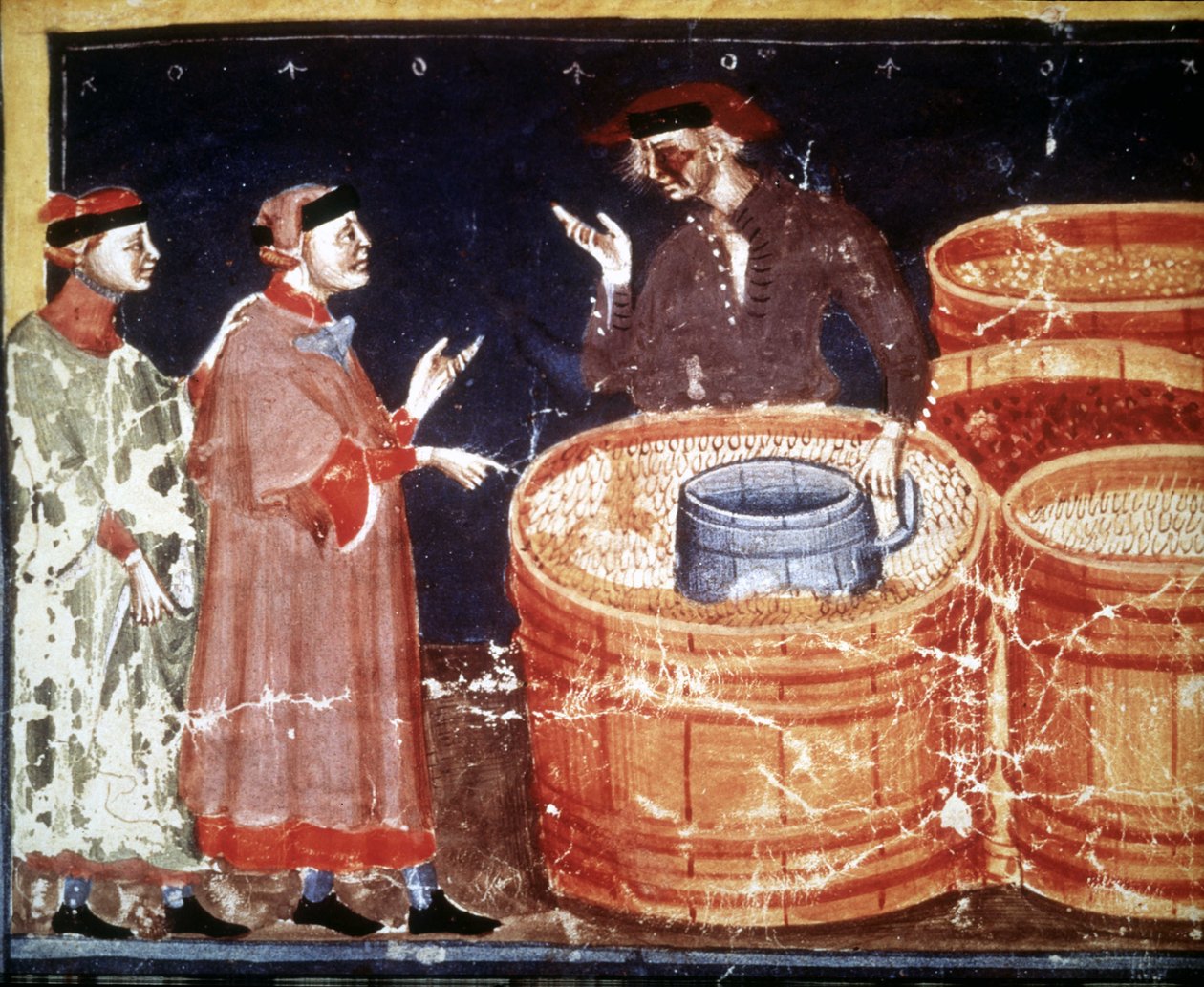 Käsityöläisten myymälä 1300-luvun pienoiskäsikirjoituksesta. tekijältä Unknown artist