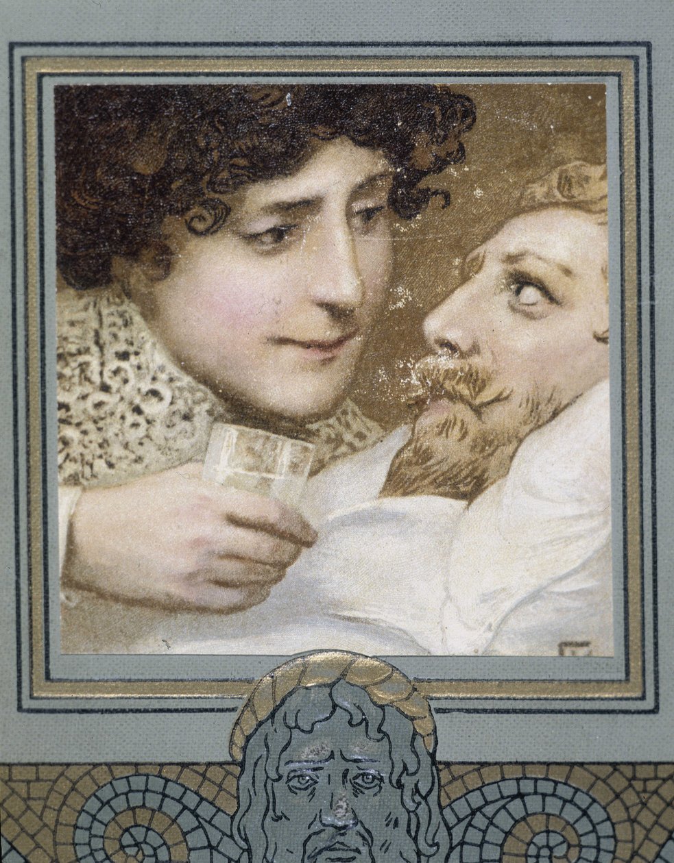 Sairas mies ja nainen antavat hänelle lasillisen vettä - 1800-luku tekijältä Unknown artist