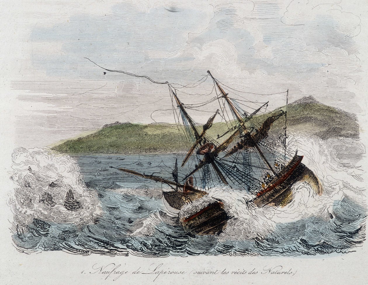 La Perousen kreivin Jean-Francois Galaupin laivan uppoaminen (Jean Francois Laperouse tekijältä Unknown artist