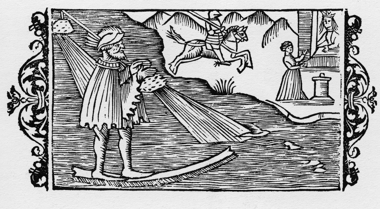 Noita ylittää meren arpajaisten avulla - Olaus Magnuksen "Pohjoisten kansojen historiassa", Rooma 1555 tekijältä Unknown artist